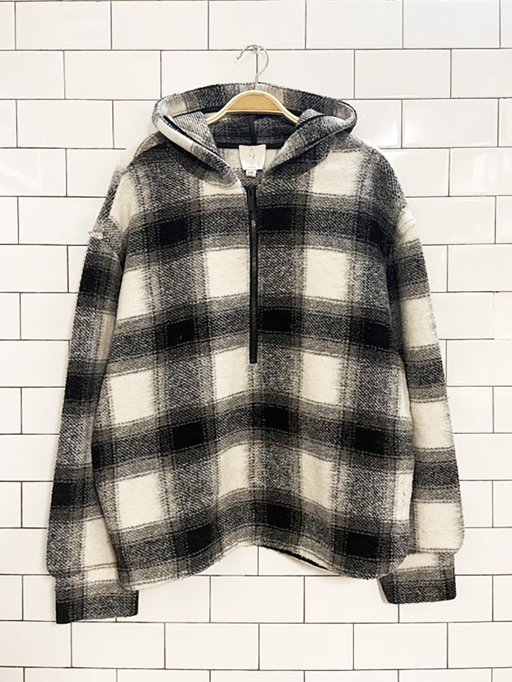 joie 1/2 zip plaid flannel hooded sweater