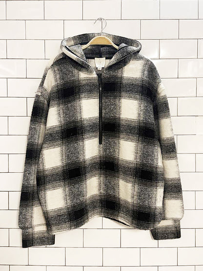 joie 1/2 zip plaid flannel hooded sweater
