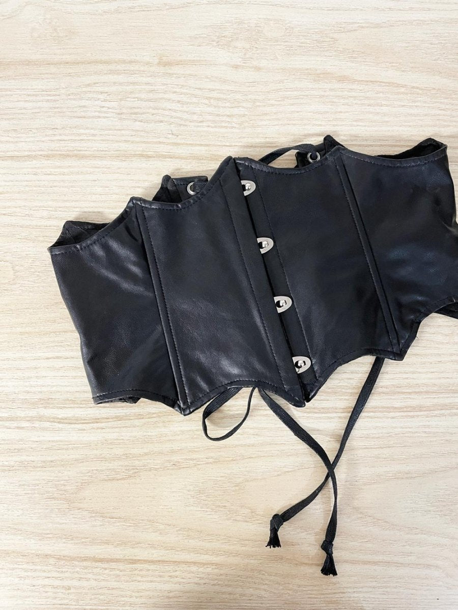 widow faux leather corset - good market thrift store