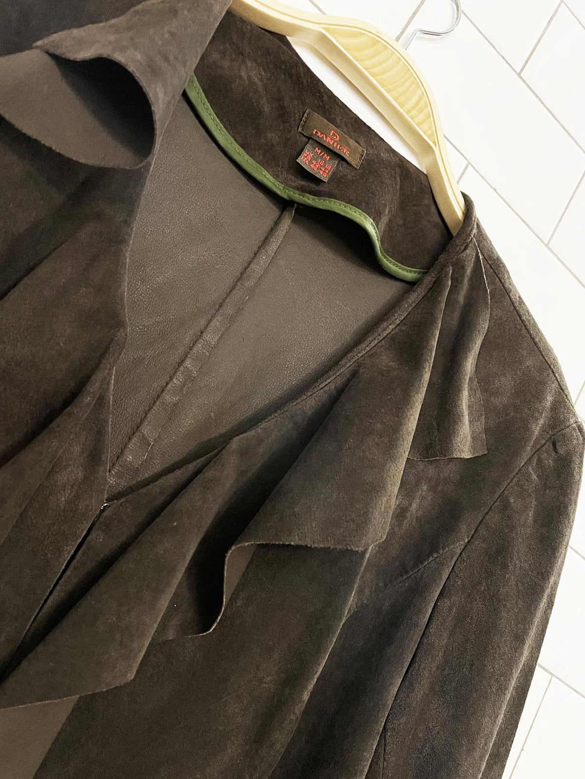 y2k danier lamb suede ruffle trim light jacket | leather