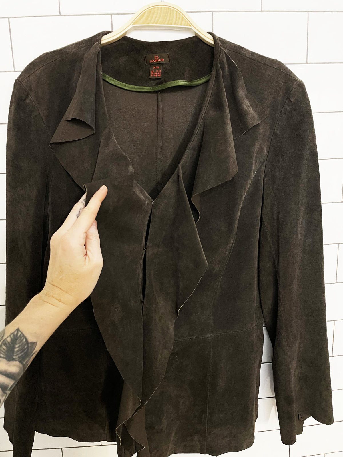 y2k danier lamb suede ruffle trim light jacket | leather