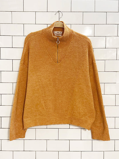 mango wool-blend 1/2 zip ribbed knit sweater