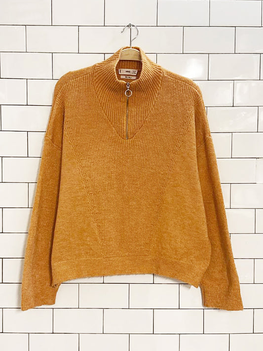 mango wool-blend 1/2 zip ribbed knit sweater