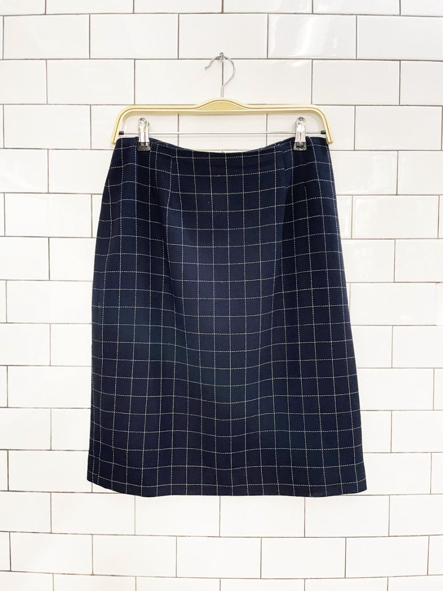 vintage 100% wool windowpane check mini skirt - good market thrift store
