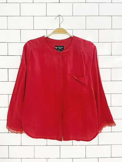 vintage 90s sophisticates 100% silk lace trim blouse