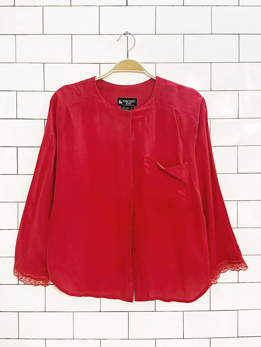 vintage 90s sophisticates 100% silk lace trim blouse