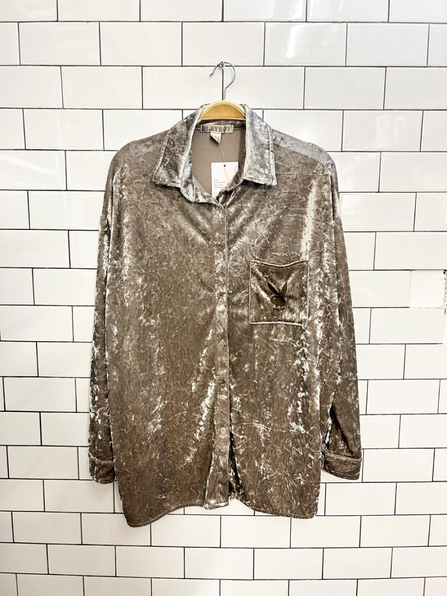 playboy crushed velvet pocket button down - good market thrift store