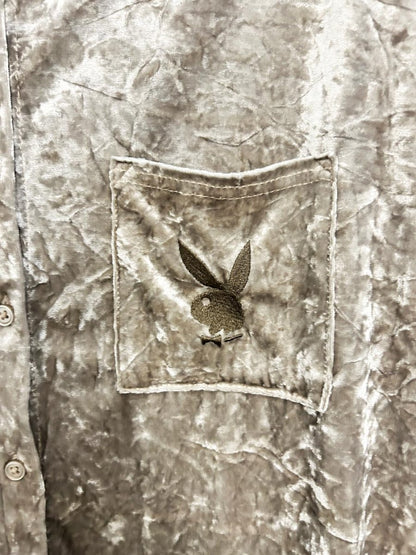 playboy crushed velvet pocket button down - good market thrift store