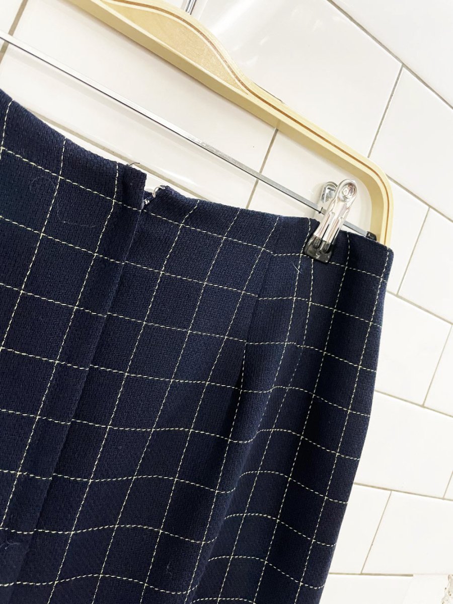 vintage 100% wool windowpane check mini skirt - good market thrift store