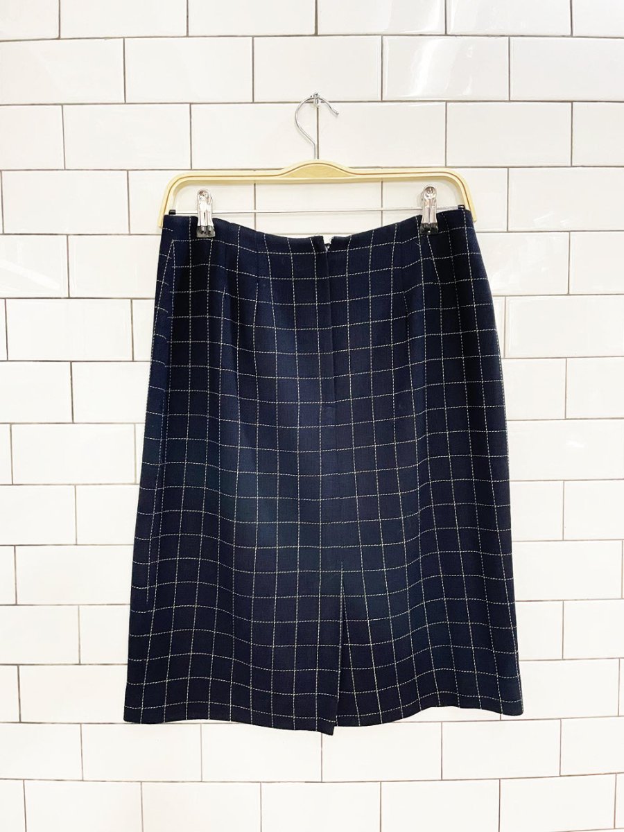 vintage 100% wool windowpane check mini skirt - good market thrift store