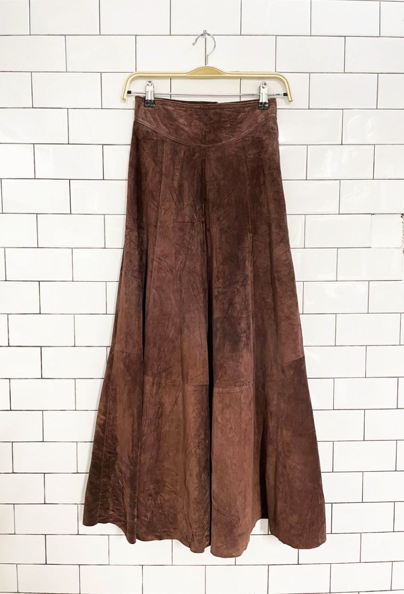 vintage 70s leathers by toby basque waist suede full maxi skirt | made in USA - good market thrift store
