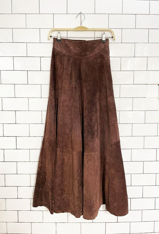 vintage 70s leathers by toby basque waist suede full maxi skirt | made in USA - good market thrift store
