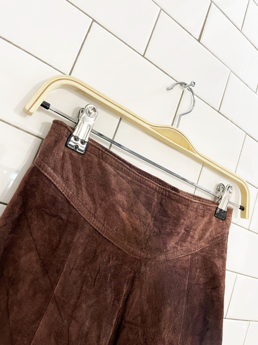 vintage 70s leathers by toby basque waist suede full maxi skirt | made in USA - good market thrift store