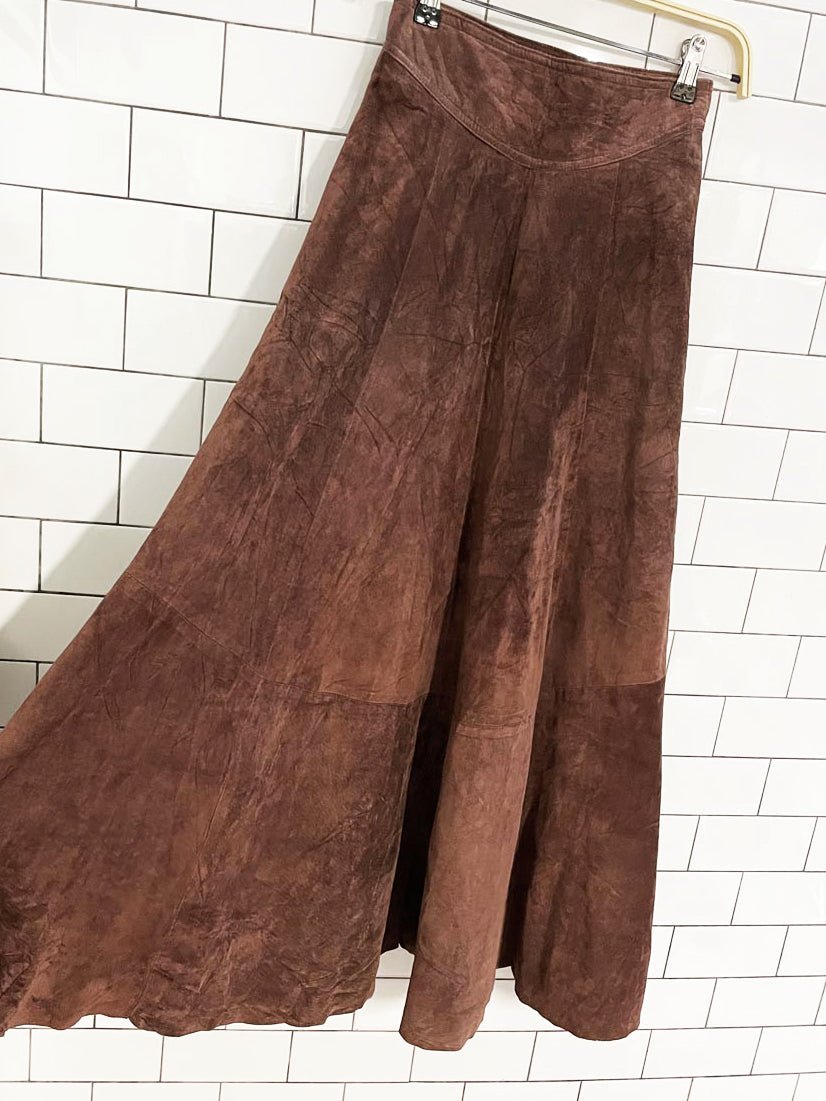vintage 70s leathers by toby basque waist suede full maxi skirt | made in USA - good market thrift store