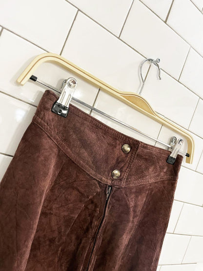 vintage 70s leathers by toby basque waist suede full maxi skirt | made in USA - good market thrift store