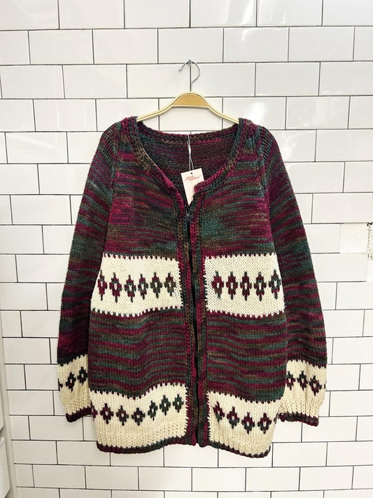 vintage cozy cottage hand knit zip up - good market thrift store