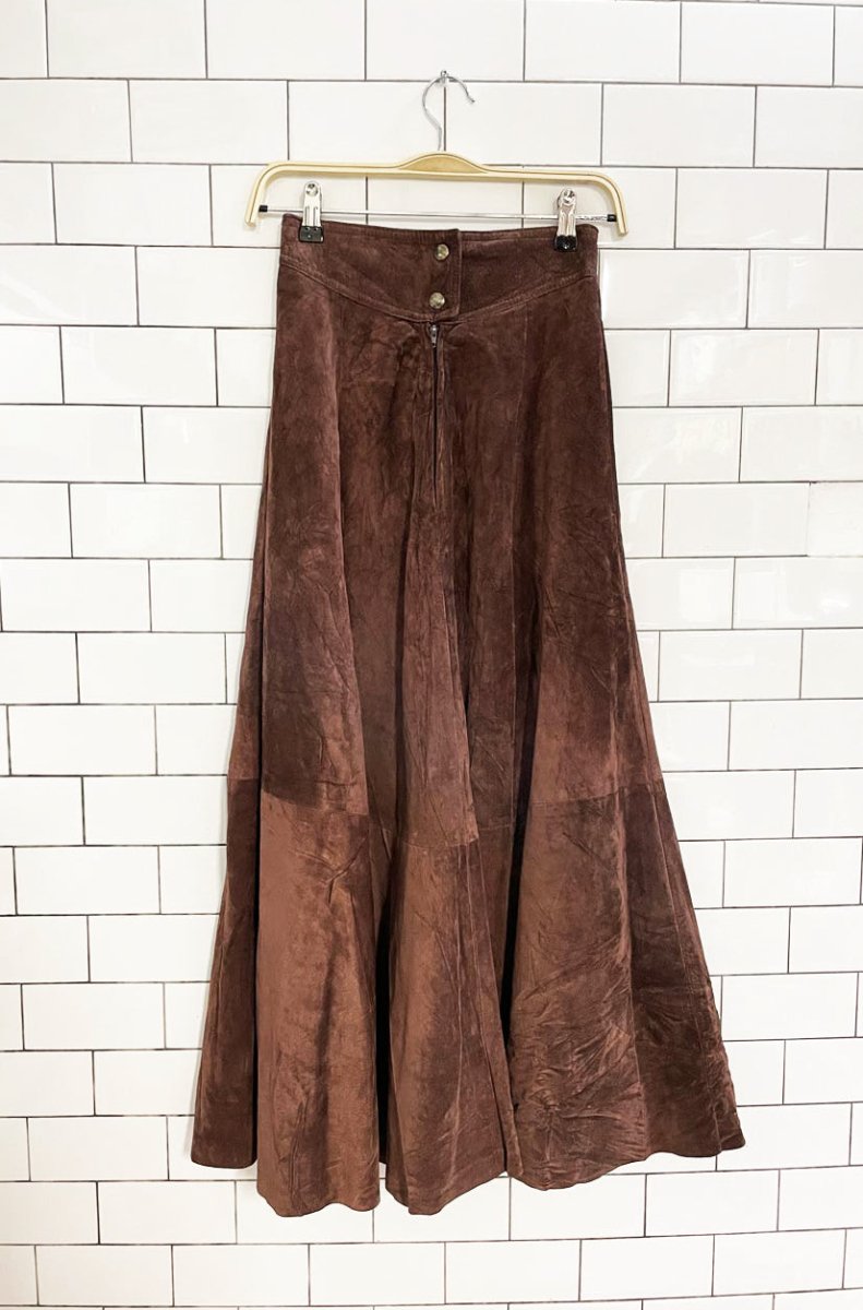 vintage 70s leathers by toby basque waist suede full maxi skirt | made in USA - good market thrift store