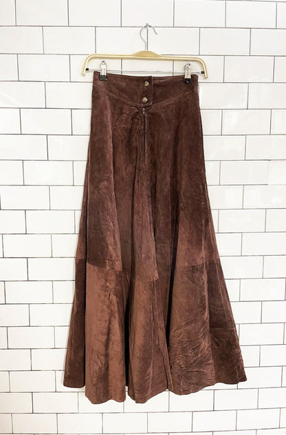 vintage 70s leathers by toby basque waist suede full maxi skirt | made in USA - good market thrift store