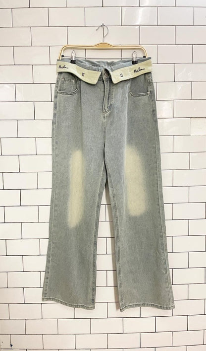 fold over waist wide leg jeans - good market thrift store