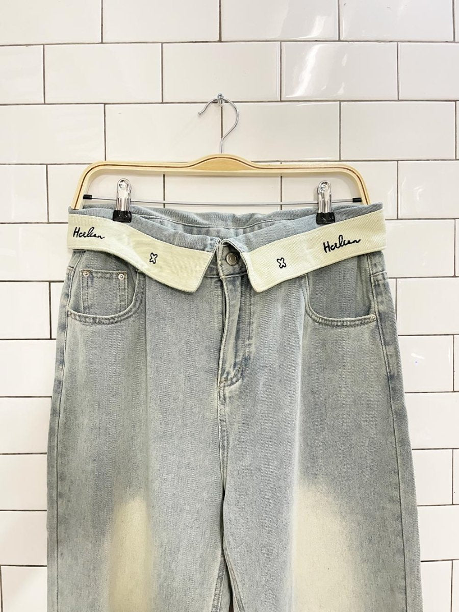 fold over waist wide leg jeans - good market thrift store