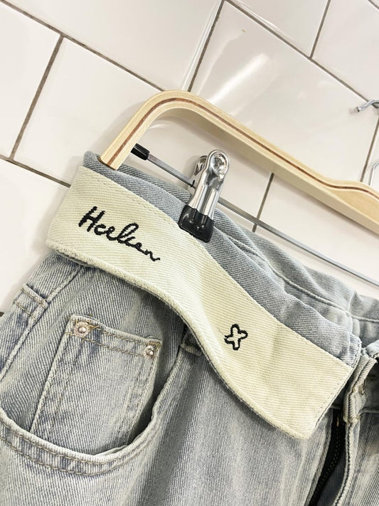 fold over waist wide leg jeans - good market thrift store