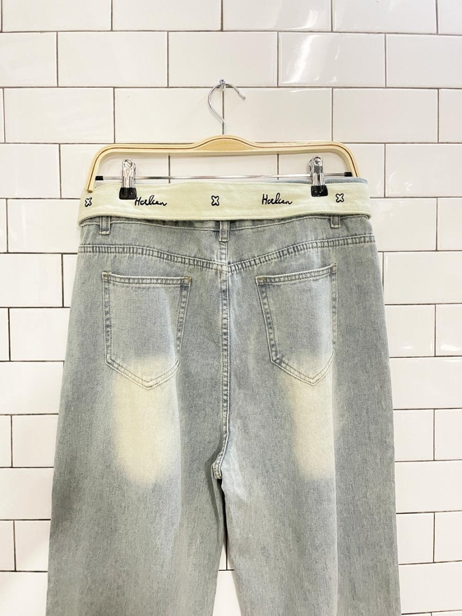fold over waist wide leg jeans - good market thrift store