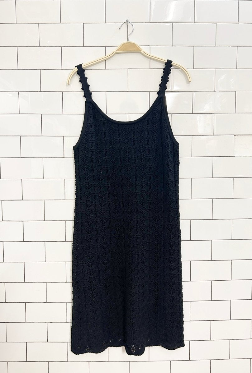 crochet knit fan pattern midi dress - good market thrift store