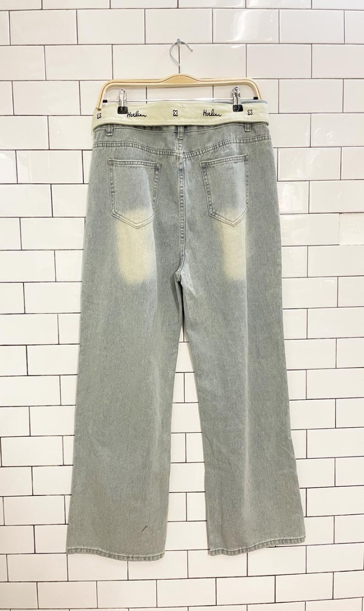 fold over waist wide leg jeans - good market thrift store