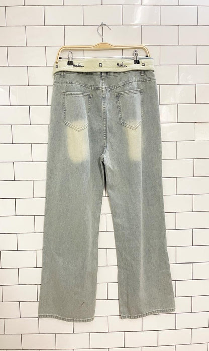 fold over waist wide leg jeans - good market thrift store