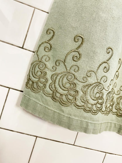 vintage 00s bill blass linen - blend embroidered knee - length skirt - good market thrift store