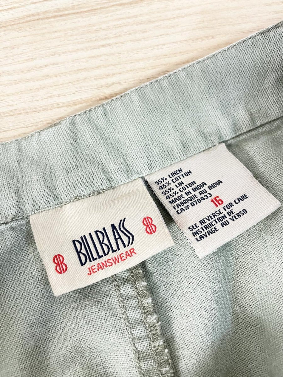 vintage 00s bill blass linen - blend embroidered knee - length skirt - good market thrift store