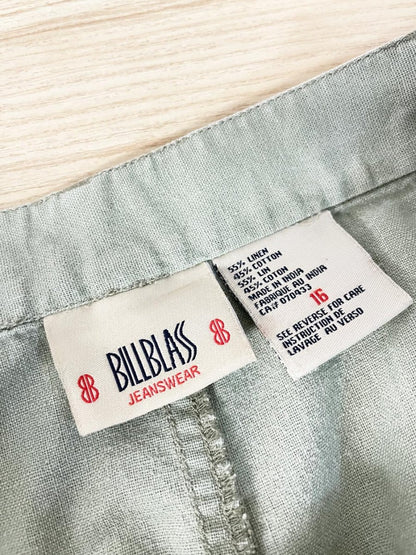 vintage 00s bill blass linen - blend embroidered knee - length skirt - good market thrift store