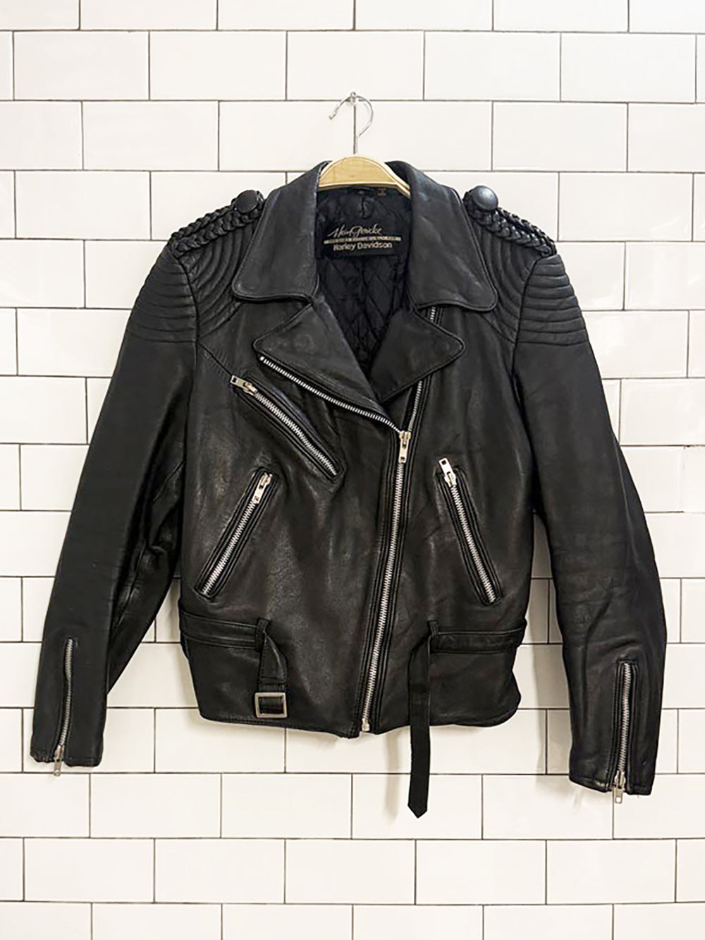 vintage harley davidson leather quilted moto jacket | hein gericke | lined