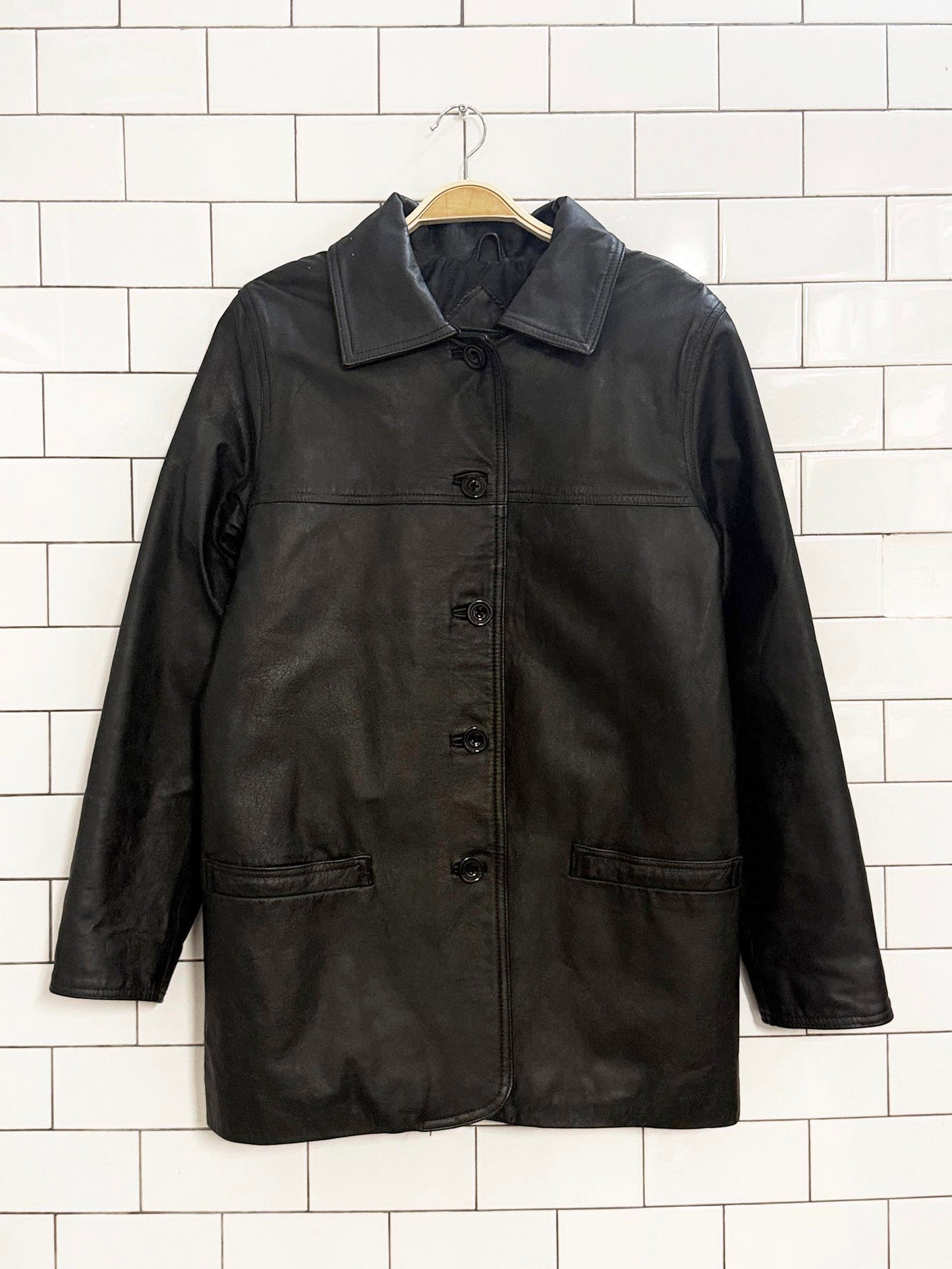 vintage 00s sequence leather full button jacket | quilted lining