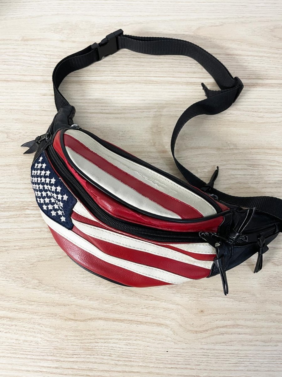 vintage 80s american flag faux leather belt bag - good market thrift store