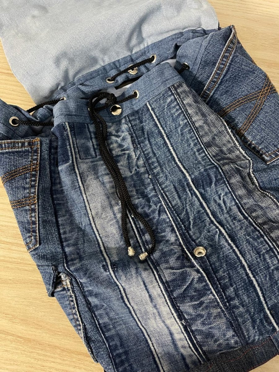 denim skull patchwork backpack - good market thrift store