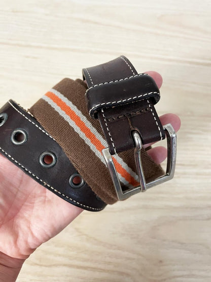 vintage eddie bauer leather trim textile stripe belt - good market thrift store
