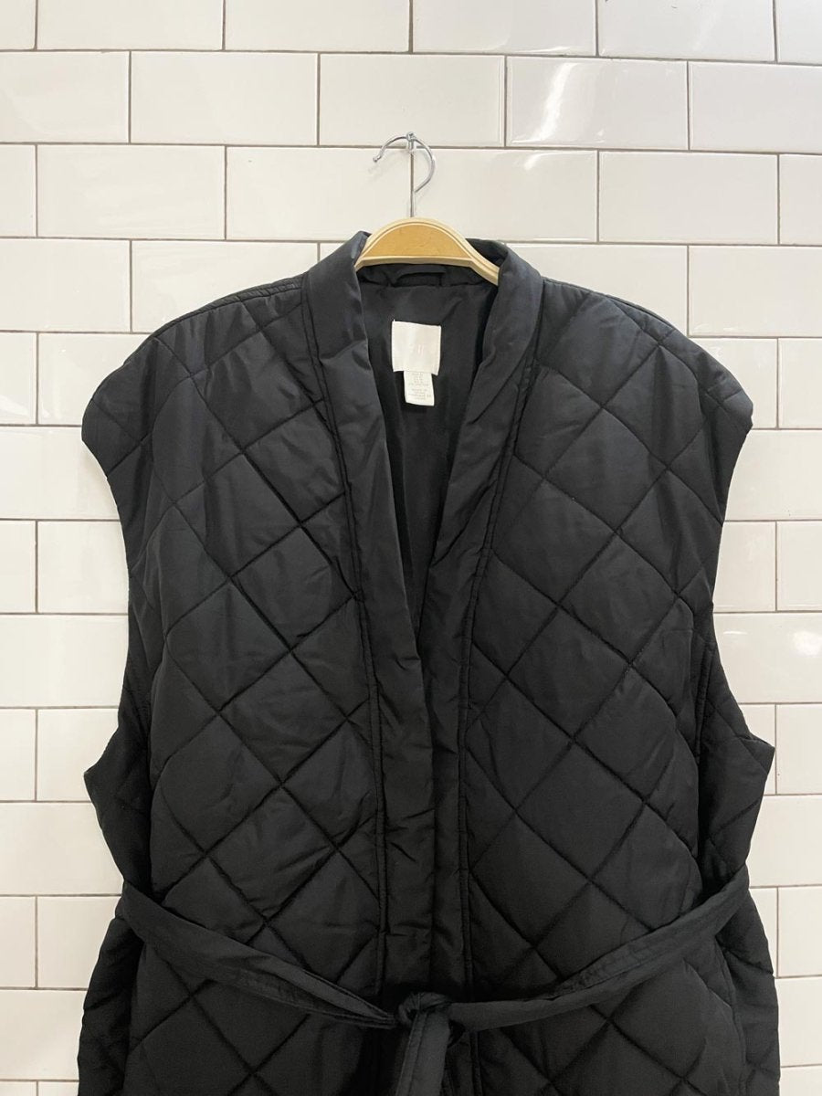 h&m long diamond quilted tie - belt vest - good market thrift store