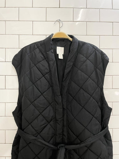h&m long diamond quilted tie - belt vest - good market thrift store