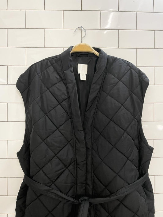 h&m long diamond quilted tie - belt vest - good market thrift store