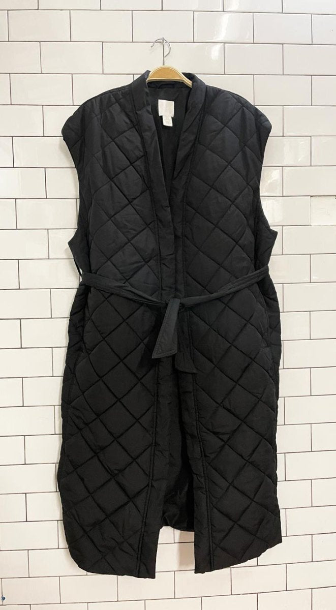 h&m long diamond quilted tie - belt vest - good market thrift store