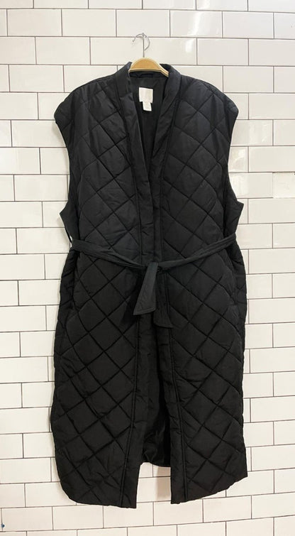 h&m long diamond quilted tie - belt vest - good market thrift store
