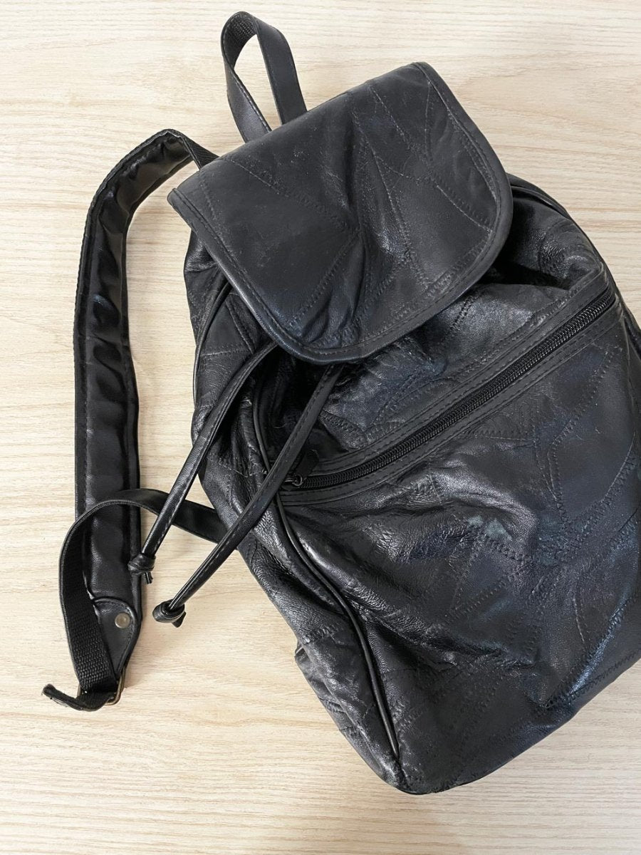 vintage 90s grunge leather patchwork backpack - good market thrift store