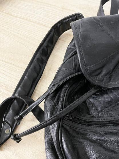 vintage 90s grunge leather patchwork backpack - good market thrift store
