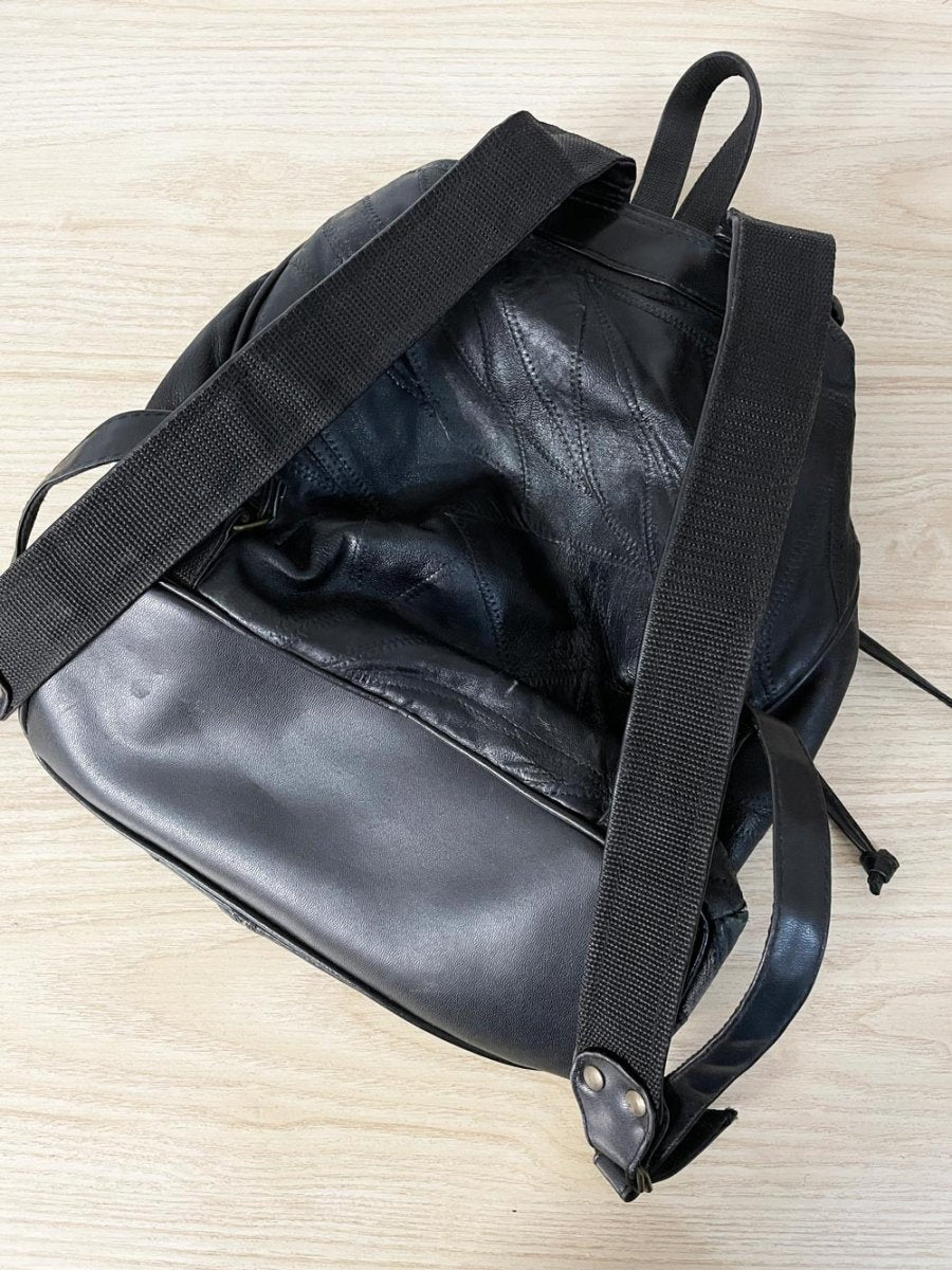 vintage 90s grunge leather patchwork backpack - good market thrift store