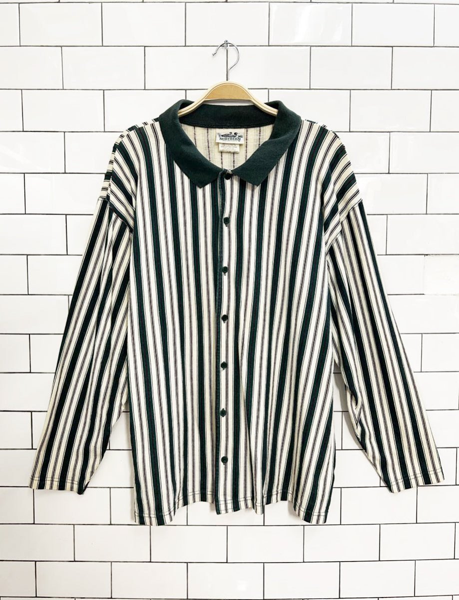 vintage 90s northern reflection contrast collar striped shirt - good market thrift store