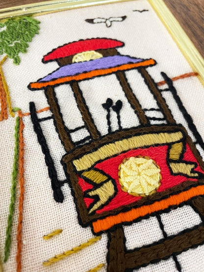 vintage san fran cable car embroidery art - good market thrift store
