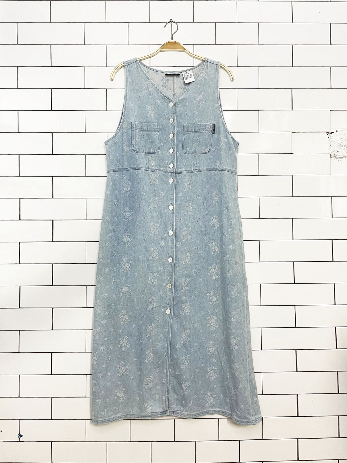 vintage 90s erika & co petites denim full button country floral maxi dress