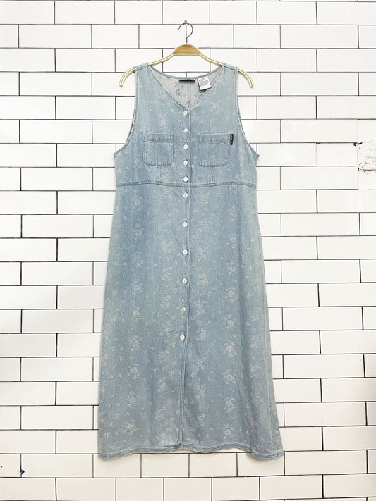 vintage 90s erika & co petites denim full button country floral maxi dress