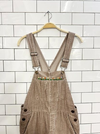 UO bdg custom embroidered corderoy overalls - good market thrift store